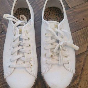 Keds - White Leather, Cheetah Leopard Print Trim, Size 9